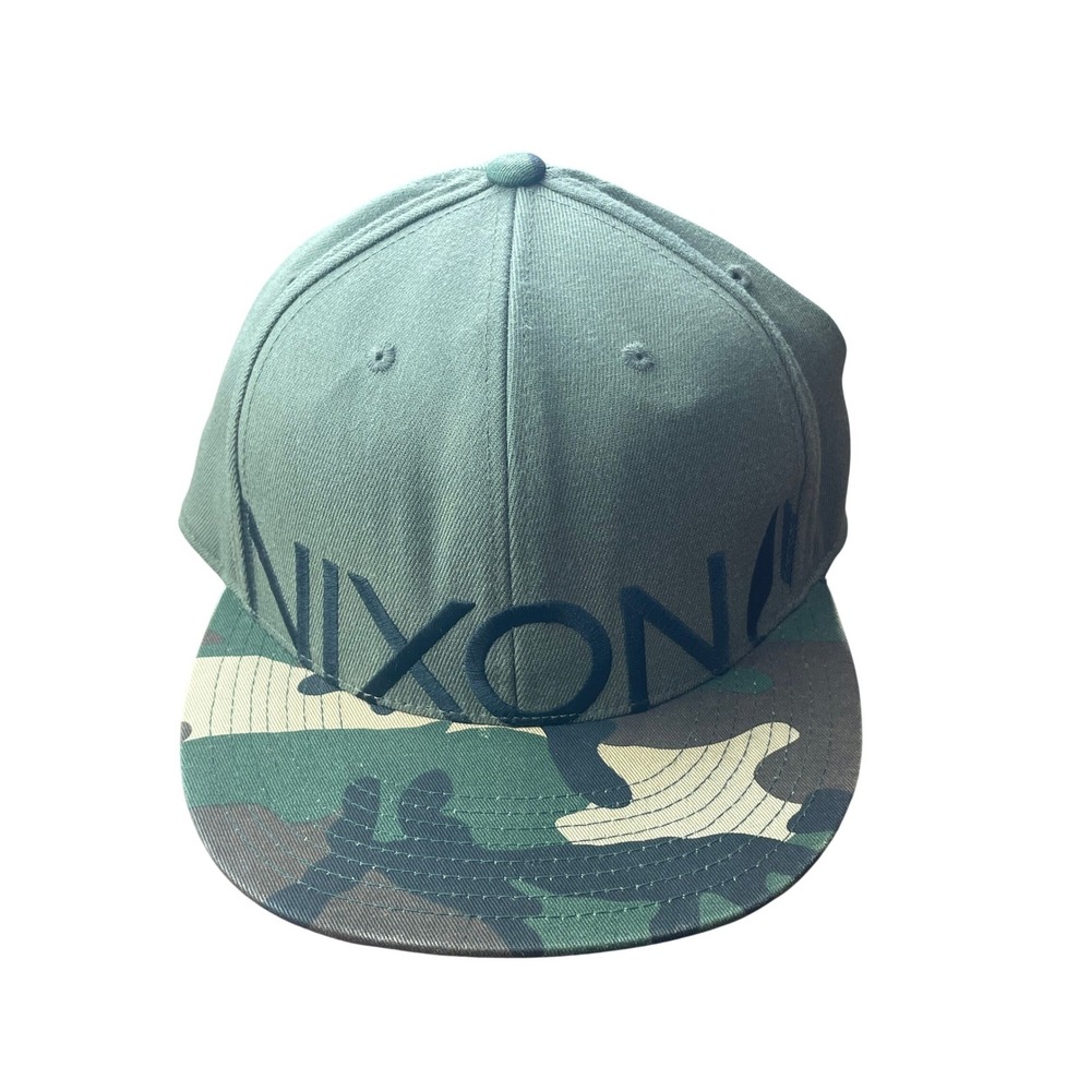 Nixon 210 Fitted Flexfit Hat Olive Green Camo Flat Brim Mens Cap 6 7/8 - 7 1/4